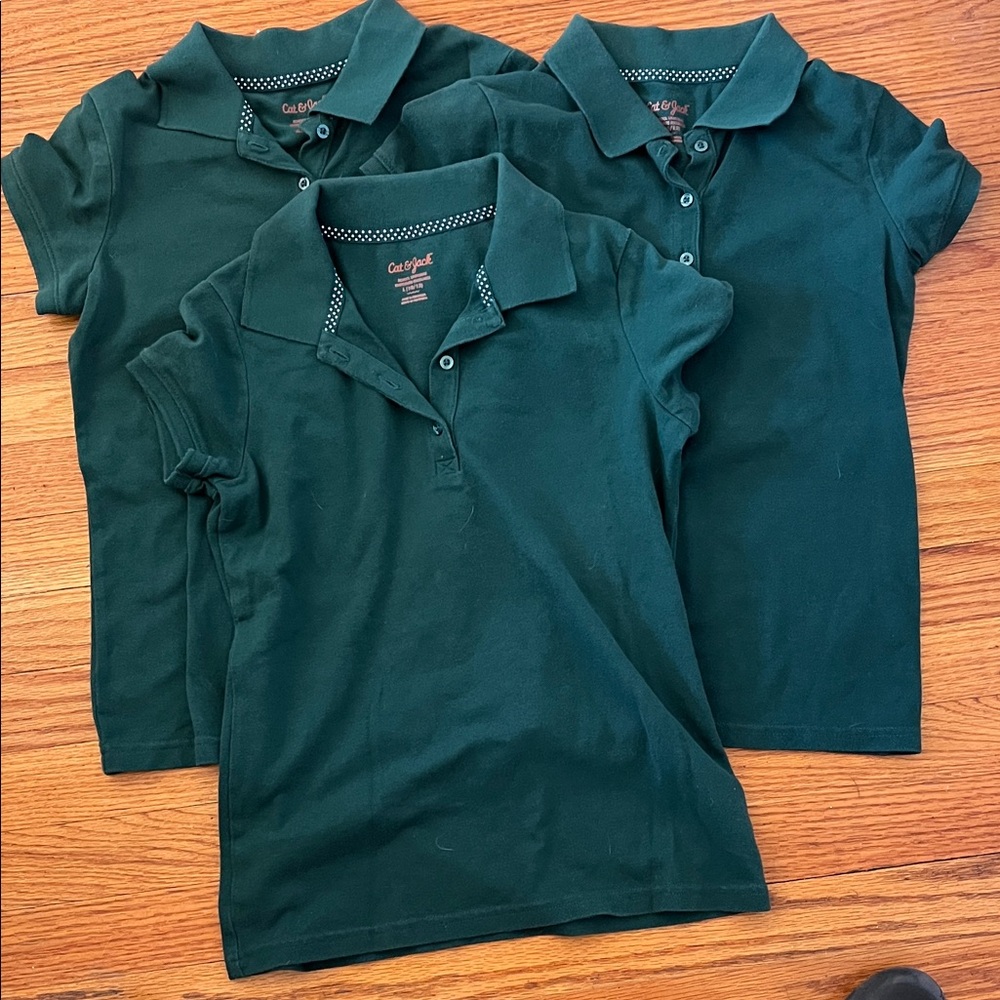 Cat & Jack Forest Green Girls' Polo Shirt - Set of 3